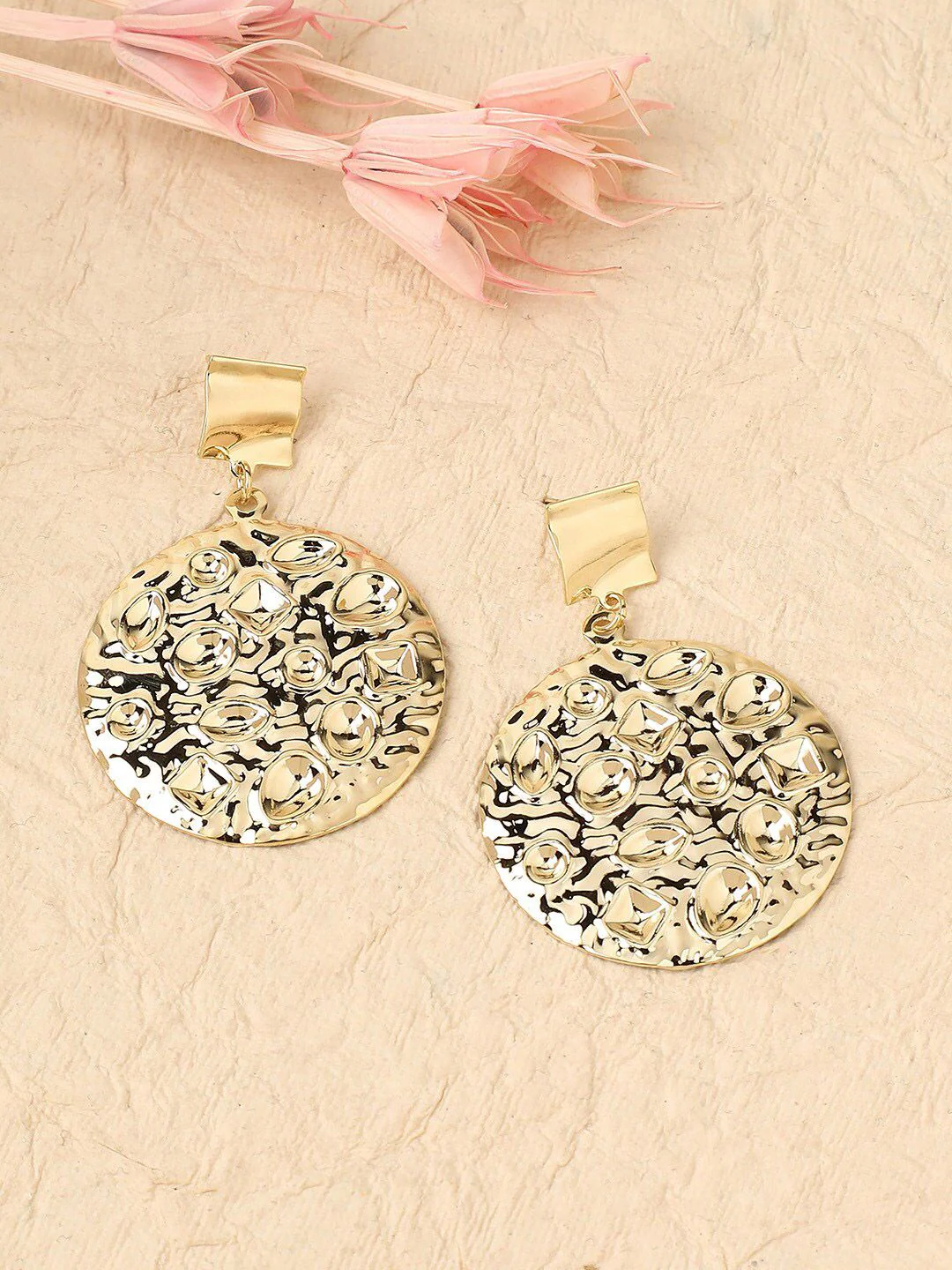 SOHI Gold-Plated Contemporary Drop Earrings