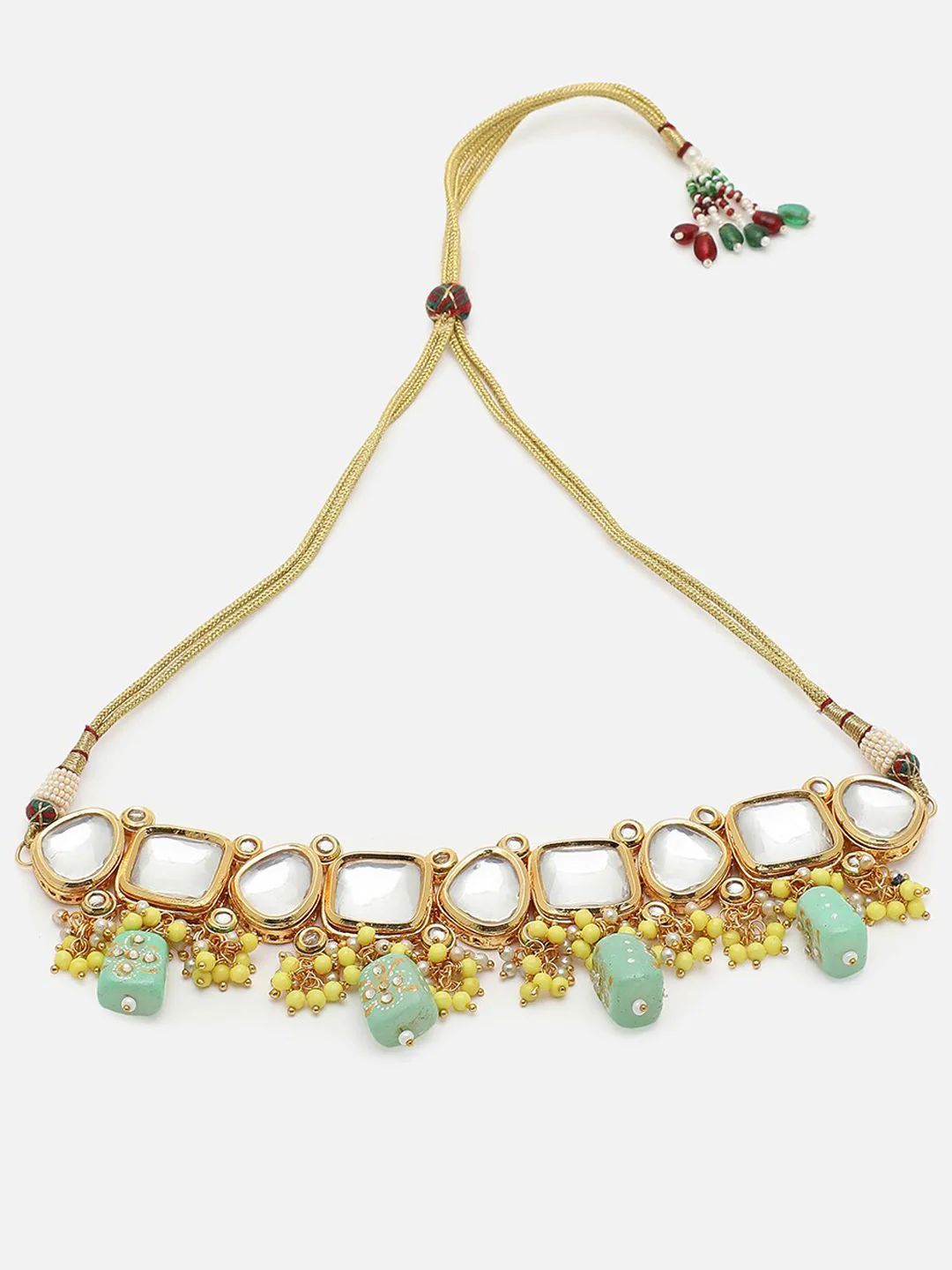 SOHI Gold Plated Green Kundan Studded Jewellery Set - Image 3