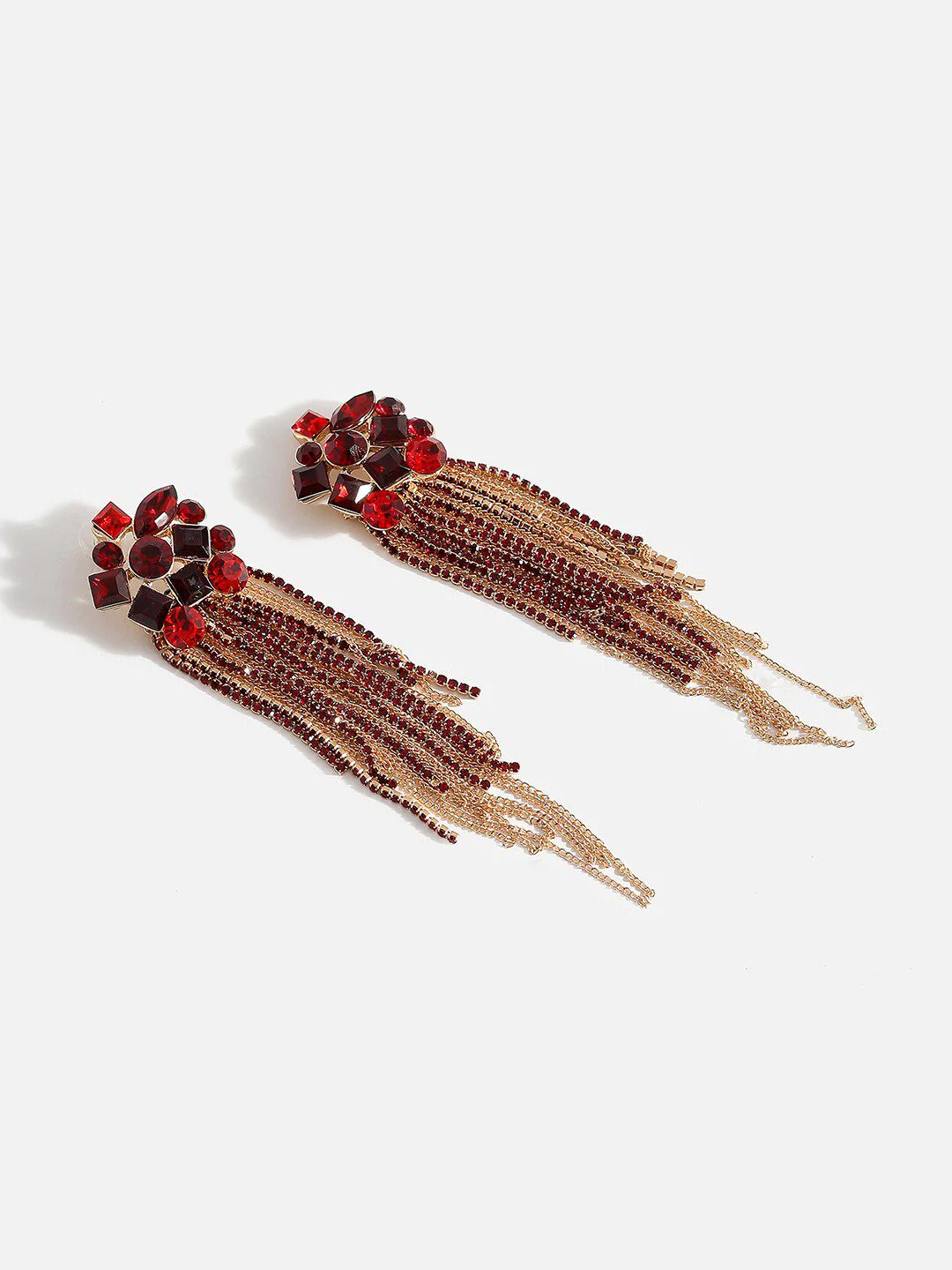 SOHI Gold-Plated & Red Long Dangler Earrings - Image 2