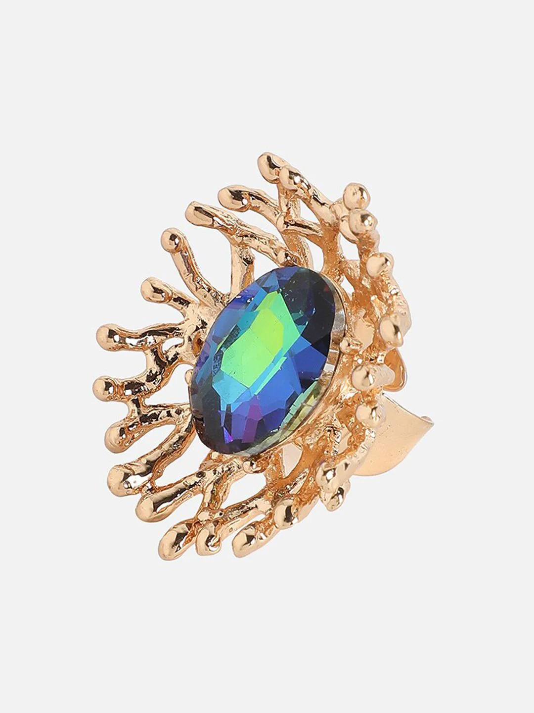 SOHI Gold-Plated Stone-Studded Tentacles Statement Finger Ring - Image 2