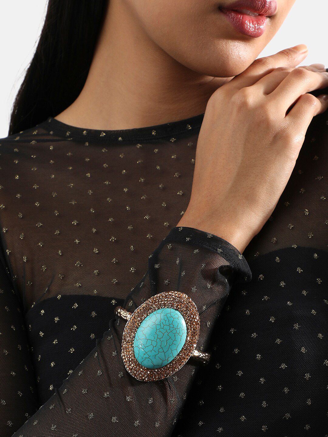 SOHI Women Gold Plated Stone Studded Bangle Style Bracelet - Image 4