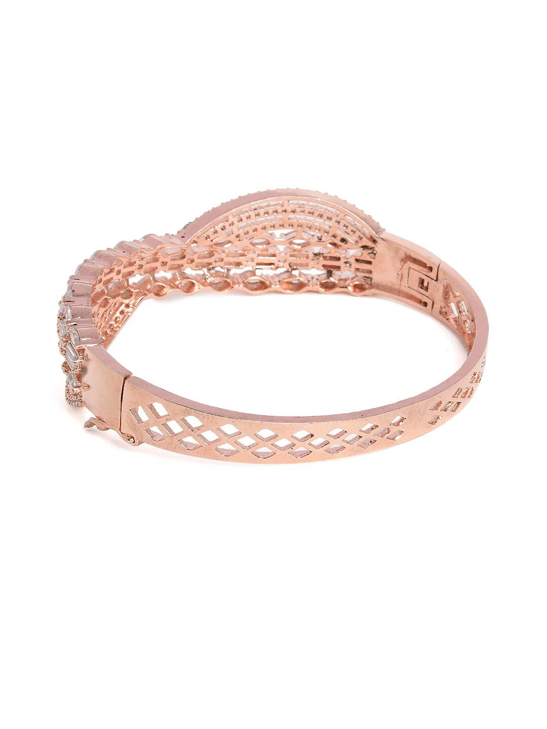 SOHI Women Rose & White Brass American Diamond Bangle-Style Bracelet - Image 3