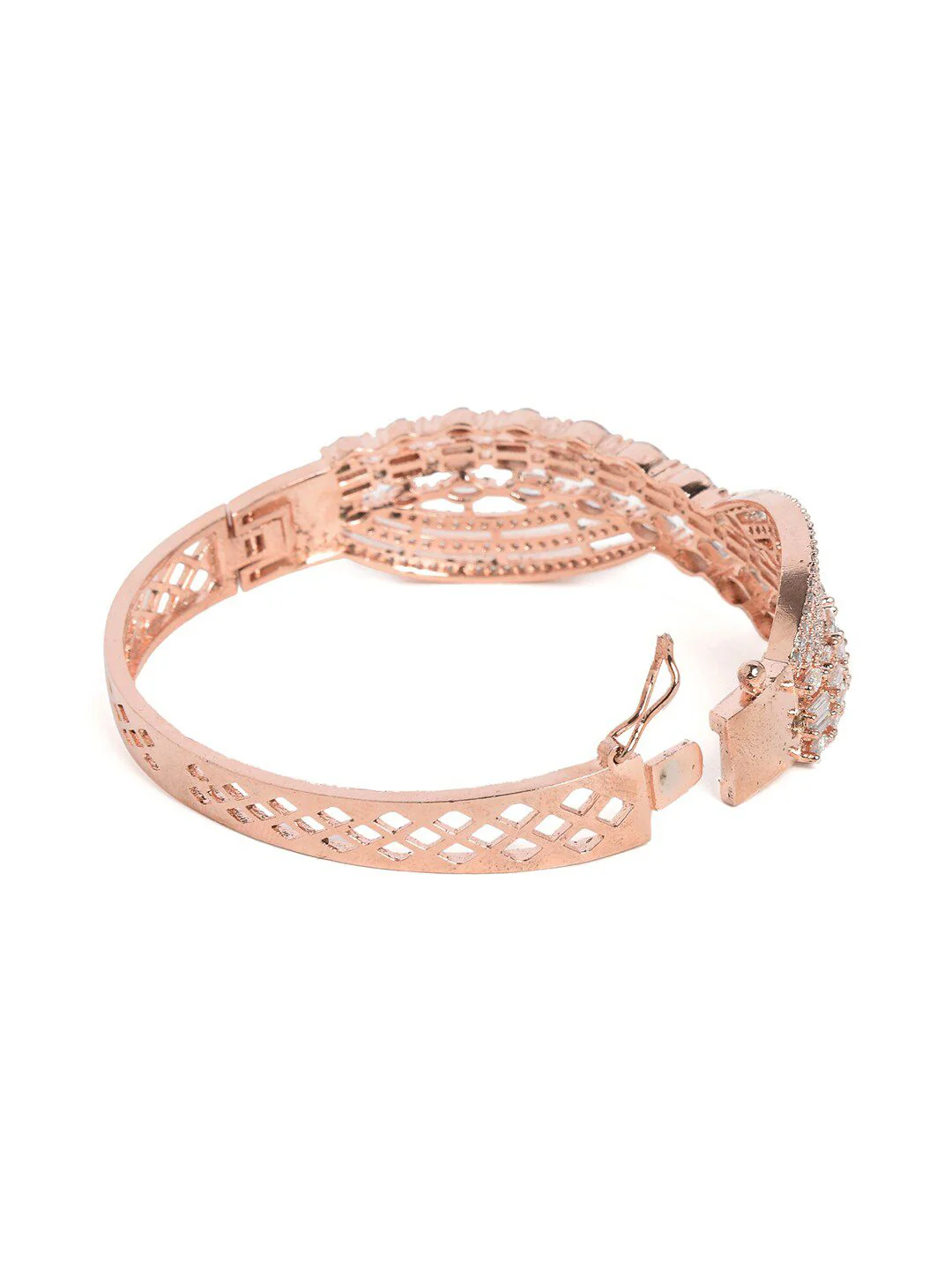 SOHI Women Rose & White Brass American Diamond Bangle-Style Bracelet - Image 5