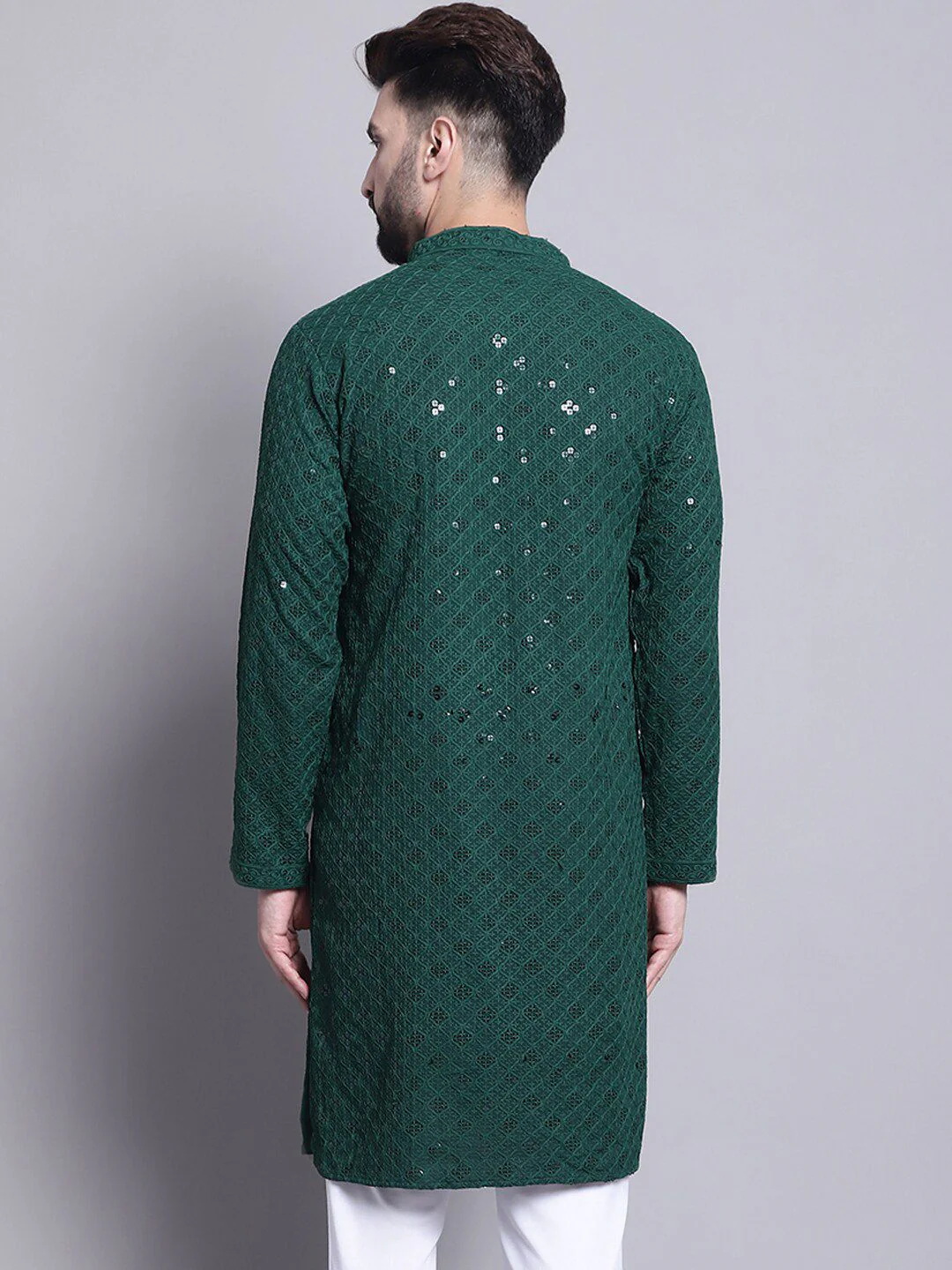 SOJANYA Embellished Mandarin Collar Sequinned Pure Cotton Kurta - Image 5