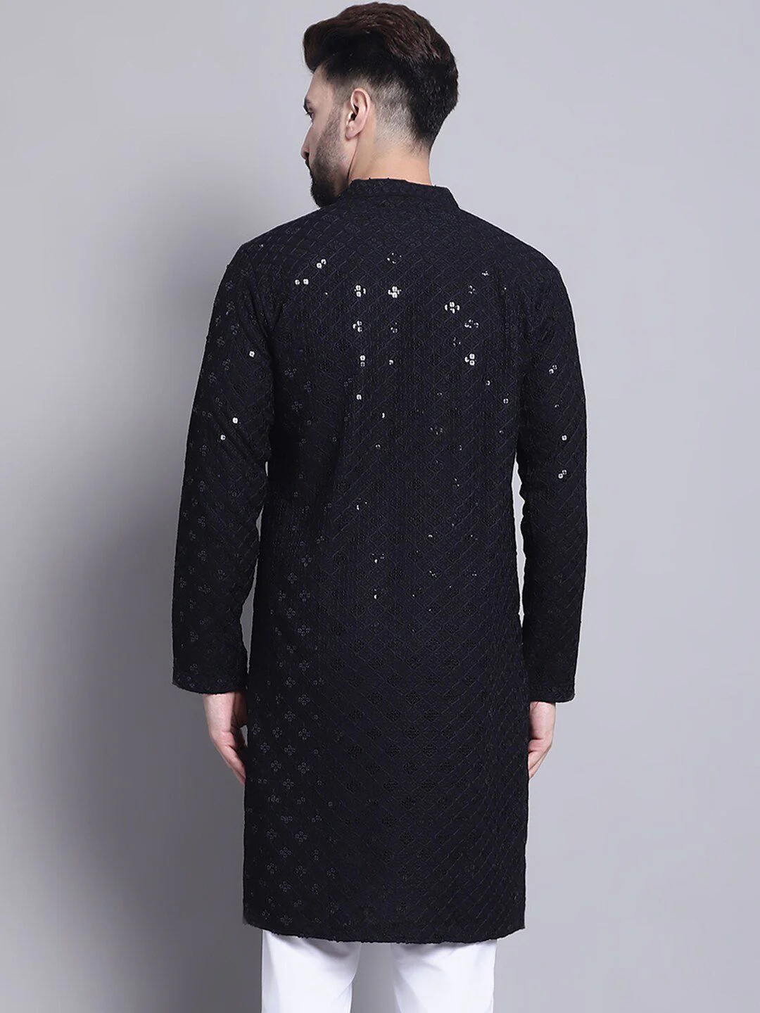 SOJANYA Embellished Mandarin Collar Sequinned Pure Cotton Kurta - Image 5