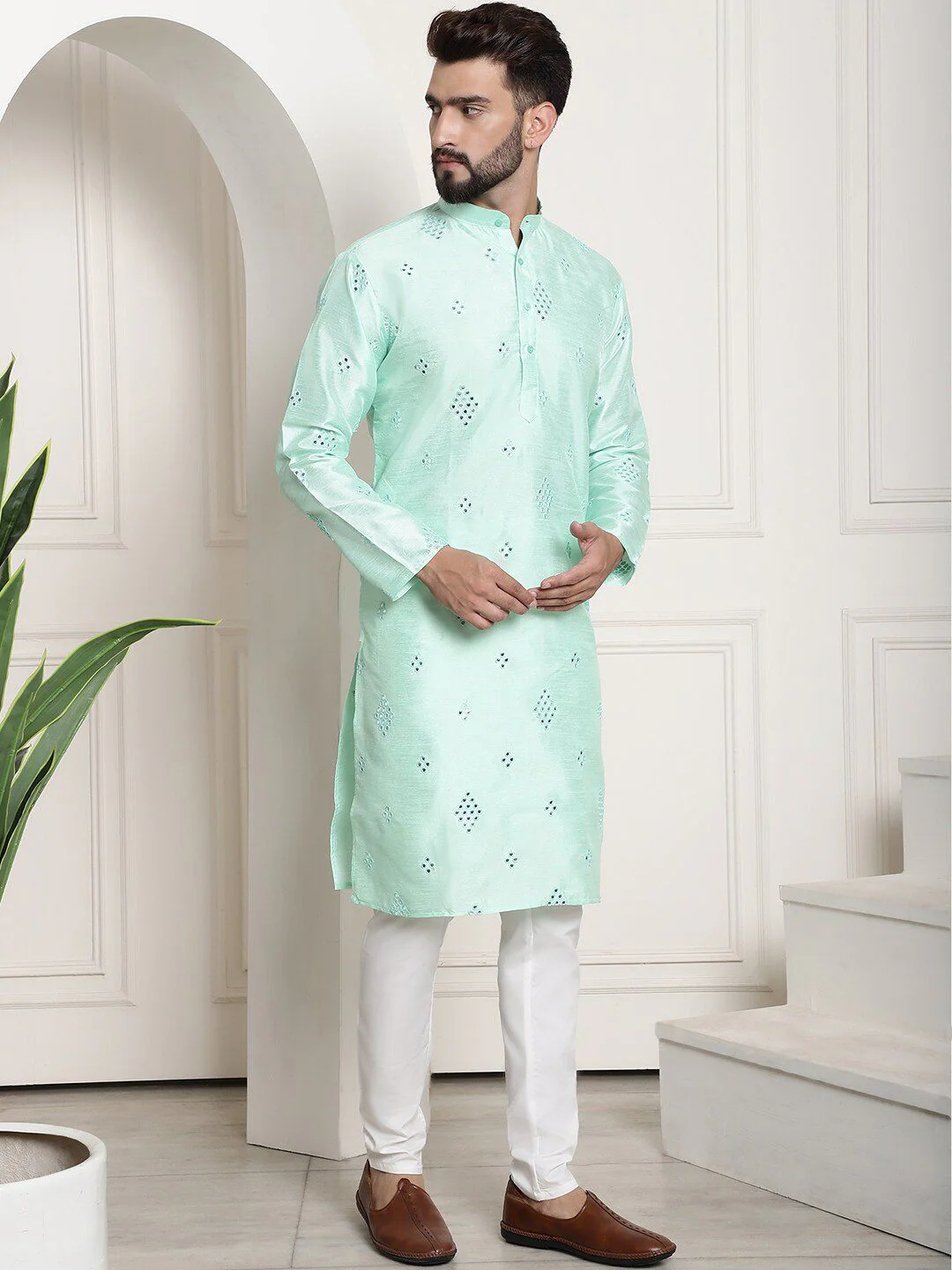 SOJANYA Embroidered Regular Mirror Work Kurta with Churidar - Image 5