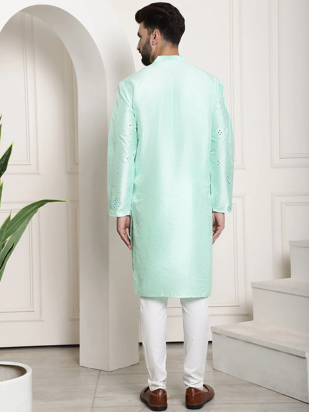 SOJANYA Embroidered Regular Mirror Work Kurta with Churidar - Image 6
