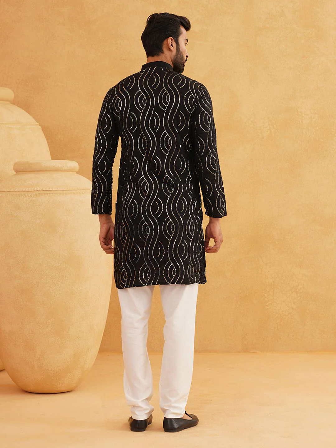 SOJANYA Embroidered Sequinned Pure Cotton Kurta With Churidar - Image 6