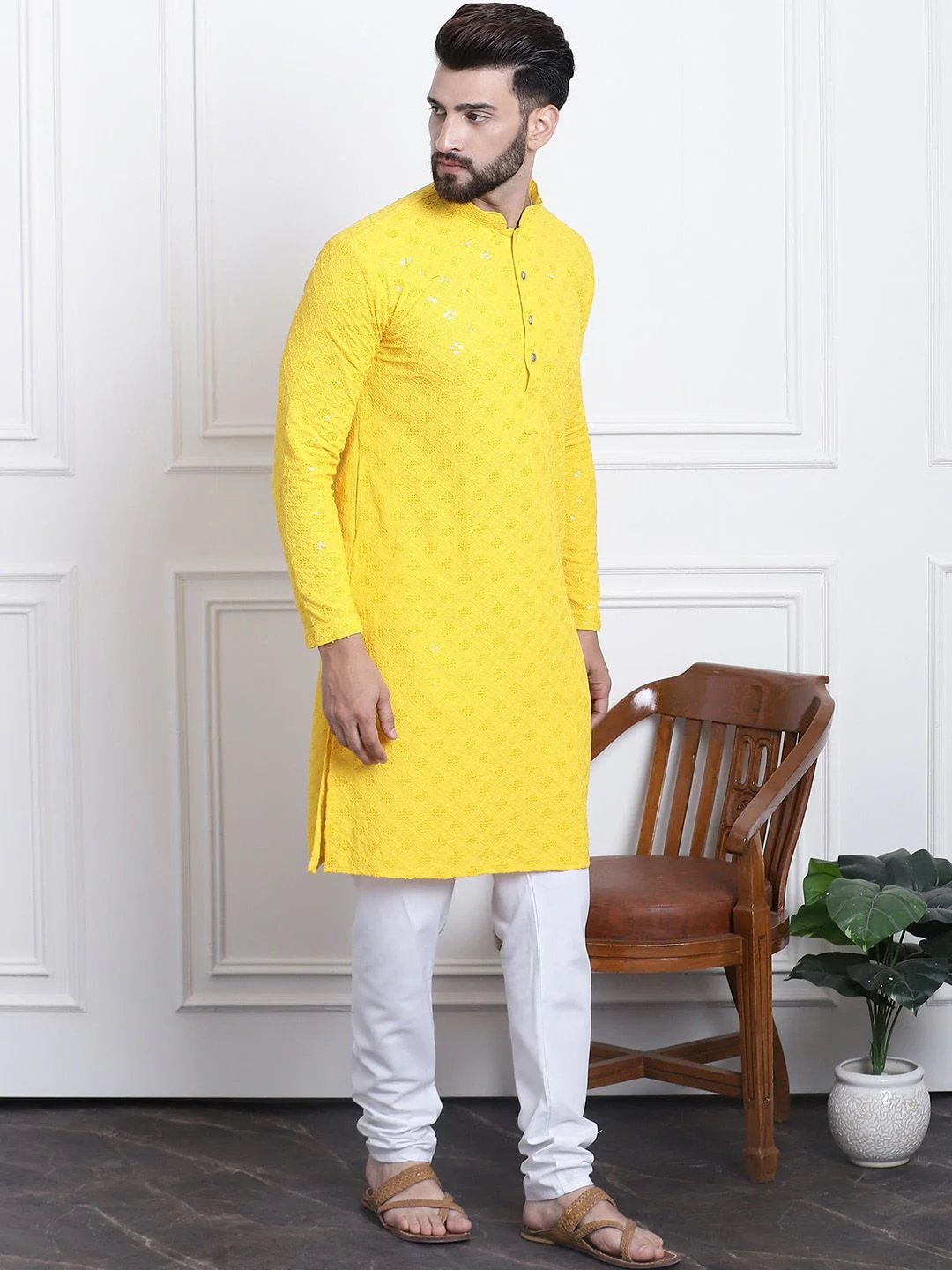 SOJANYA Ethnic Motif Embroidered Sequinned Pure Cotton Kurta with Churidar - Image 5