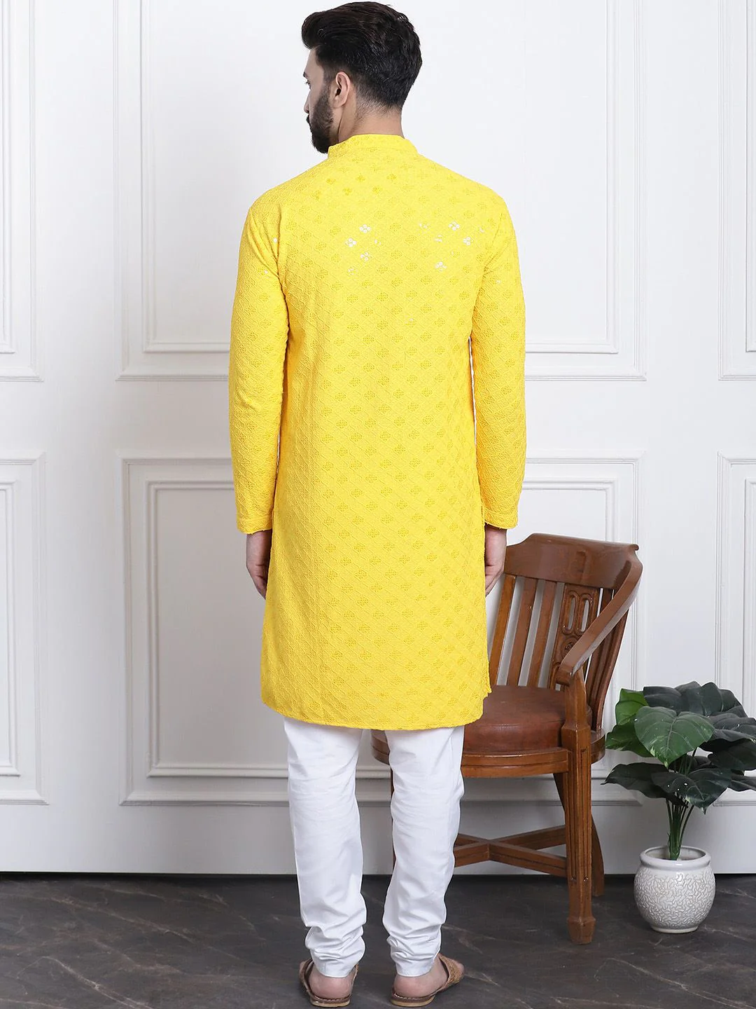 SOJANYA Ethnic Motif Embroidered Sequinned Pure Cotton Kurta with Churidar - Image 6