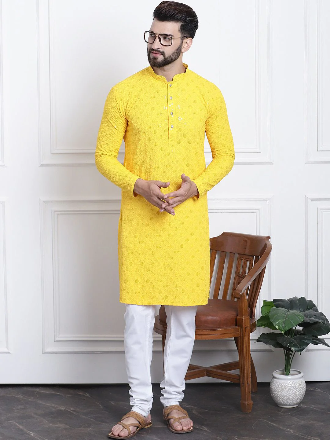 SOJANYA Ethnic Motif Embroidered Sequinned Pure Cotton Kurta with Churidar - Image 7