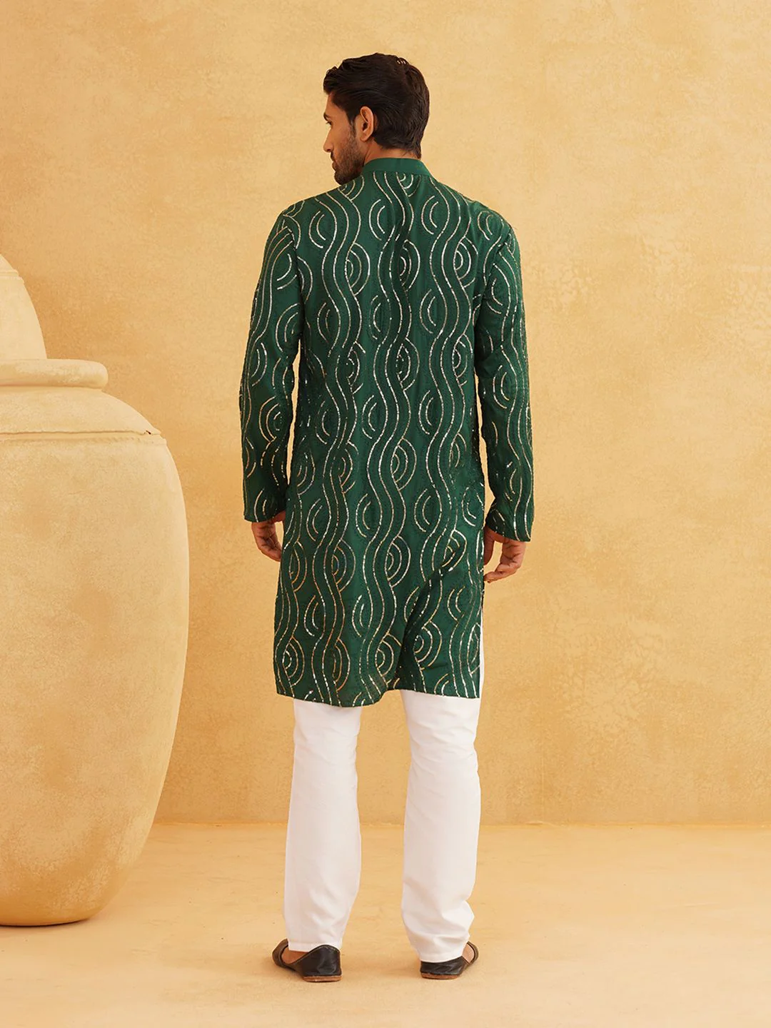 SOJANYA Ethnic Motifs Embroidered Sequined Pure Cotton Kurta with Churidar - Image 6