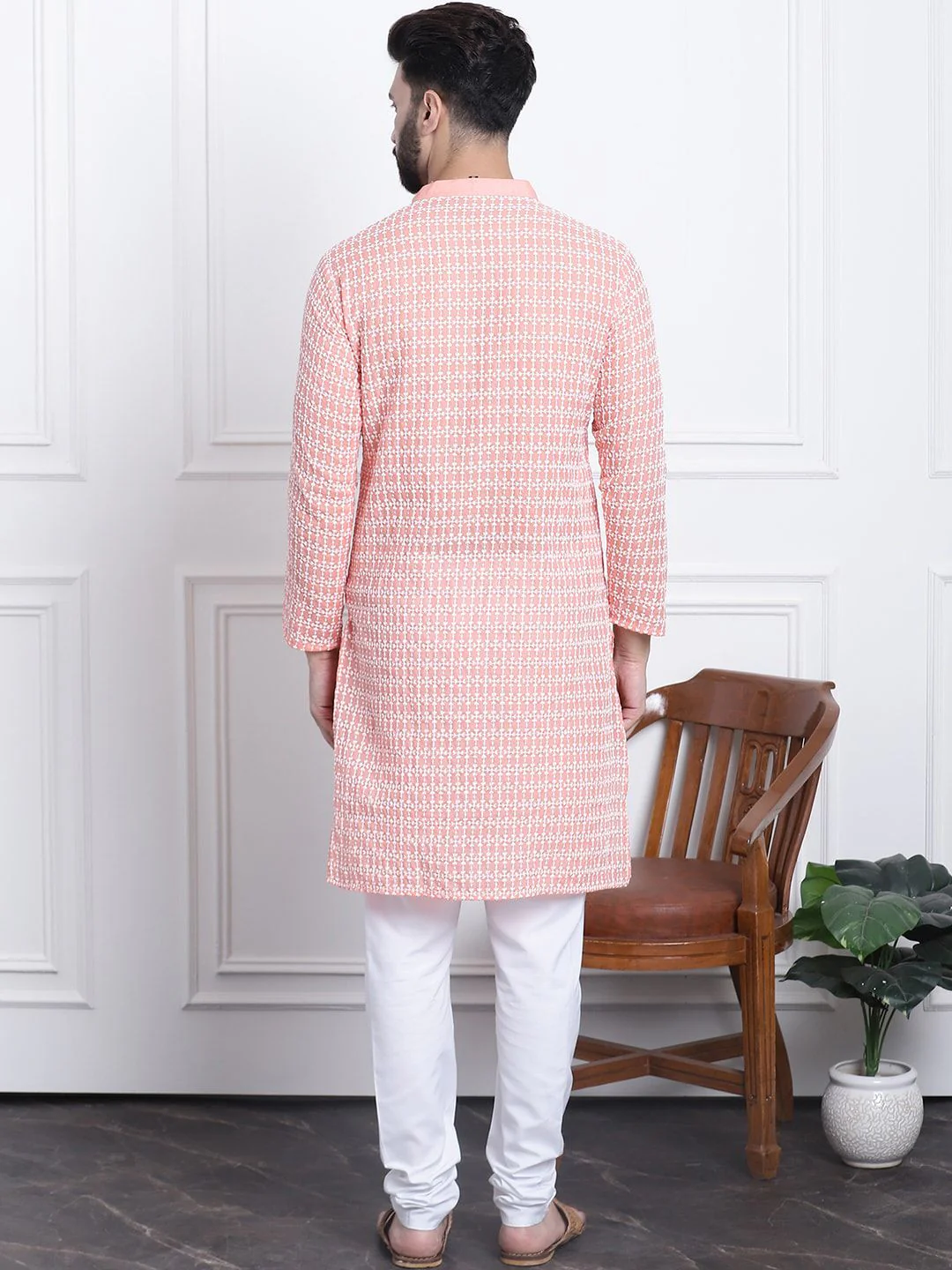 SOJANYA Floral Embroidered Regular Thread Work Pure Cotton Kurta with Churidar - Image 6