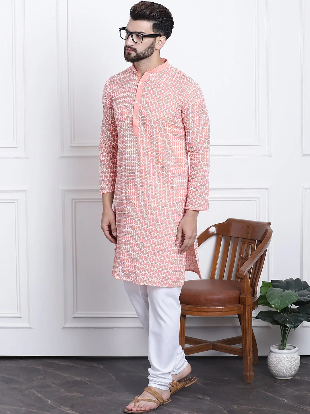 SOJANYA Floral Embroidered Regular Thread Work Pure Cotton Kurta with Churidar - Image 7