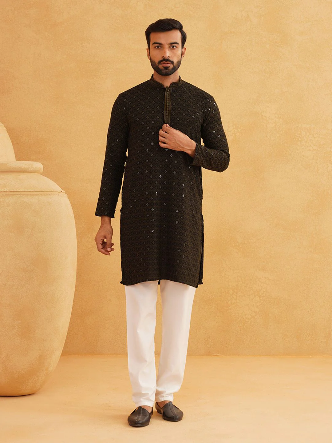 SOJANYA Geometric Embroidered Sequinned Pure Cotton Kurta - Image 4