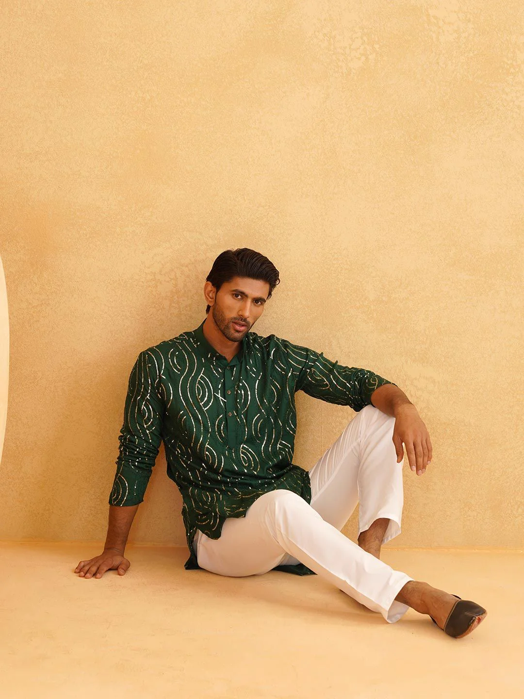 SOJANYA Mandarin Collar Sequined Pure Cotton Kurta - Image 6