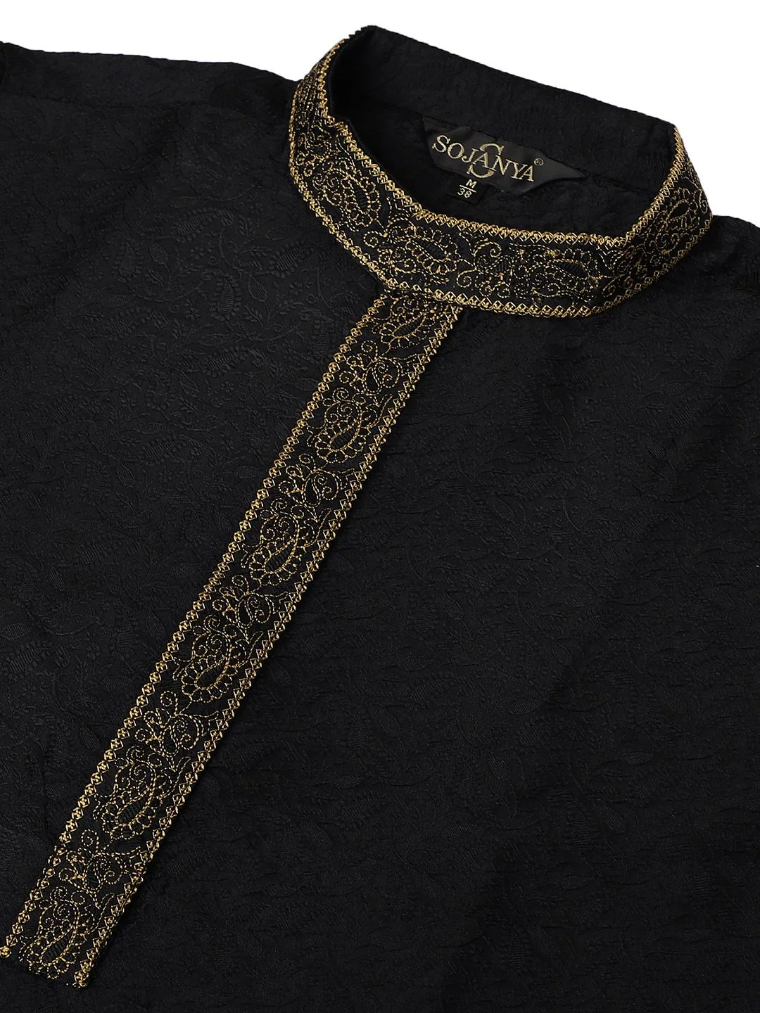 SOJANYA Men Black Woven Design Straight Kurta - Image 7