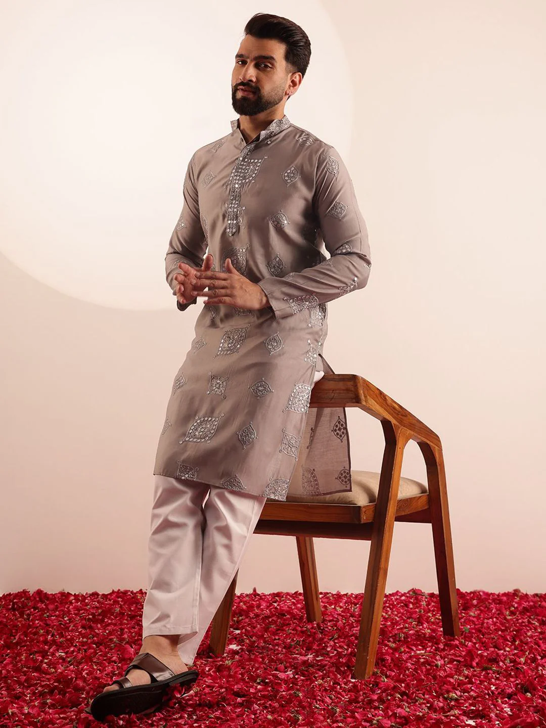 SOJANYA Men Embroidered Mirror Work Kurta - Image 6