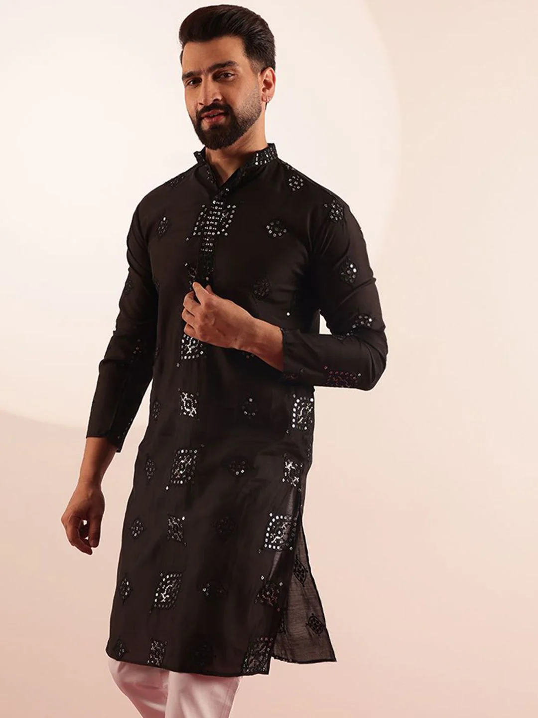 SOJANYA Men Embroidered Mirror Work Kurta - Image 4