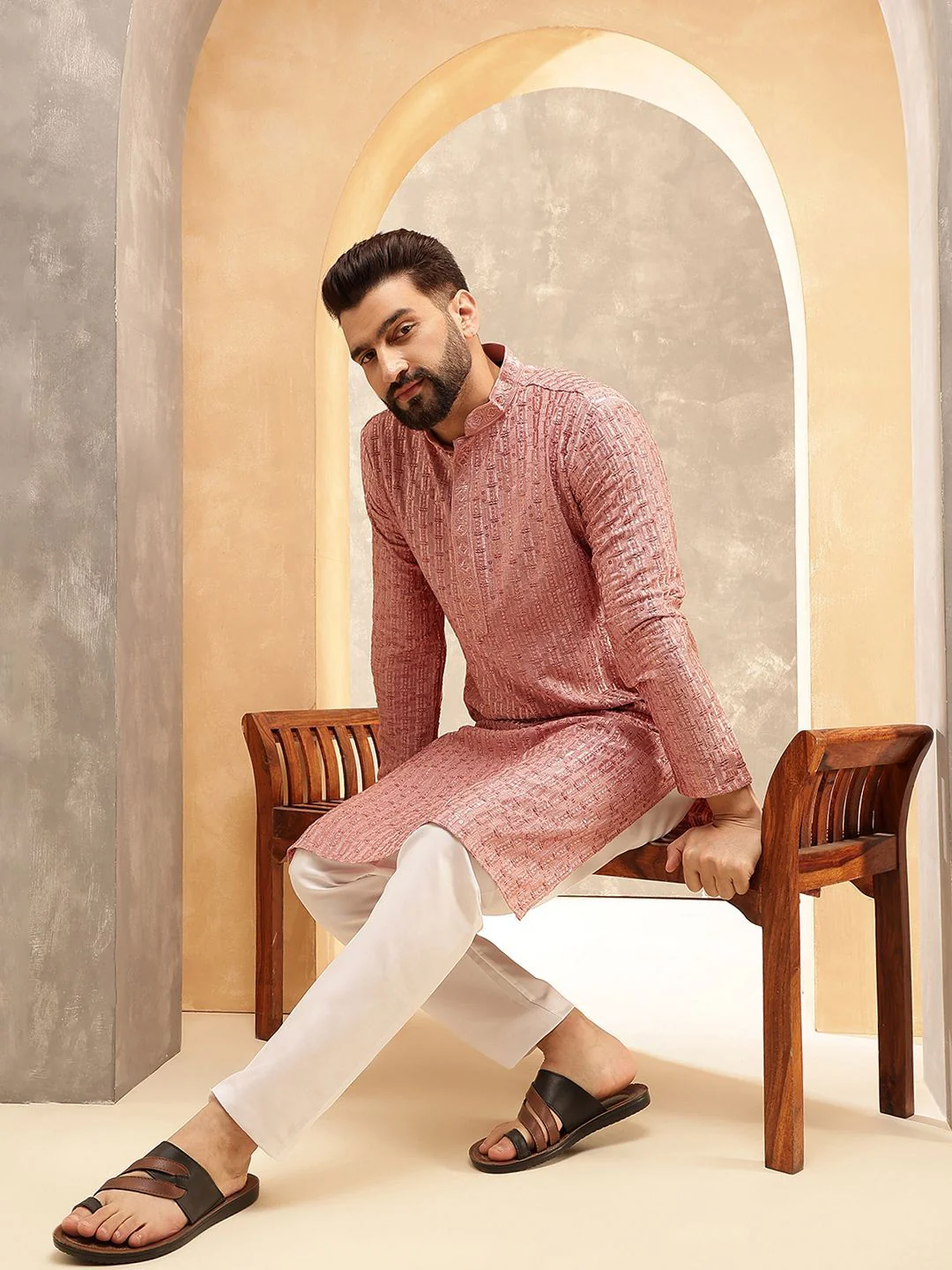 SOJANYA Men Embroidered Thread Work Kurta - Image 4