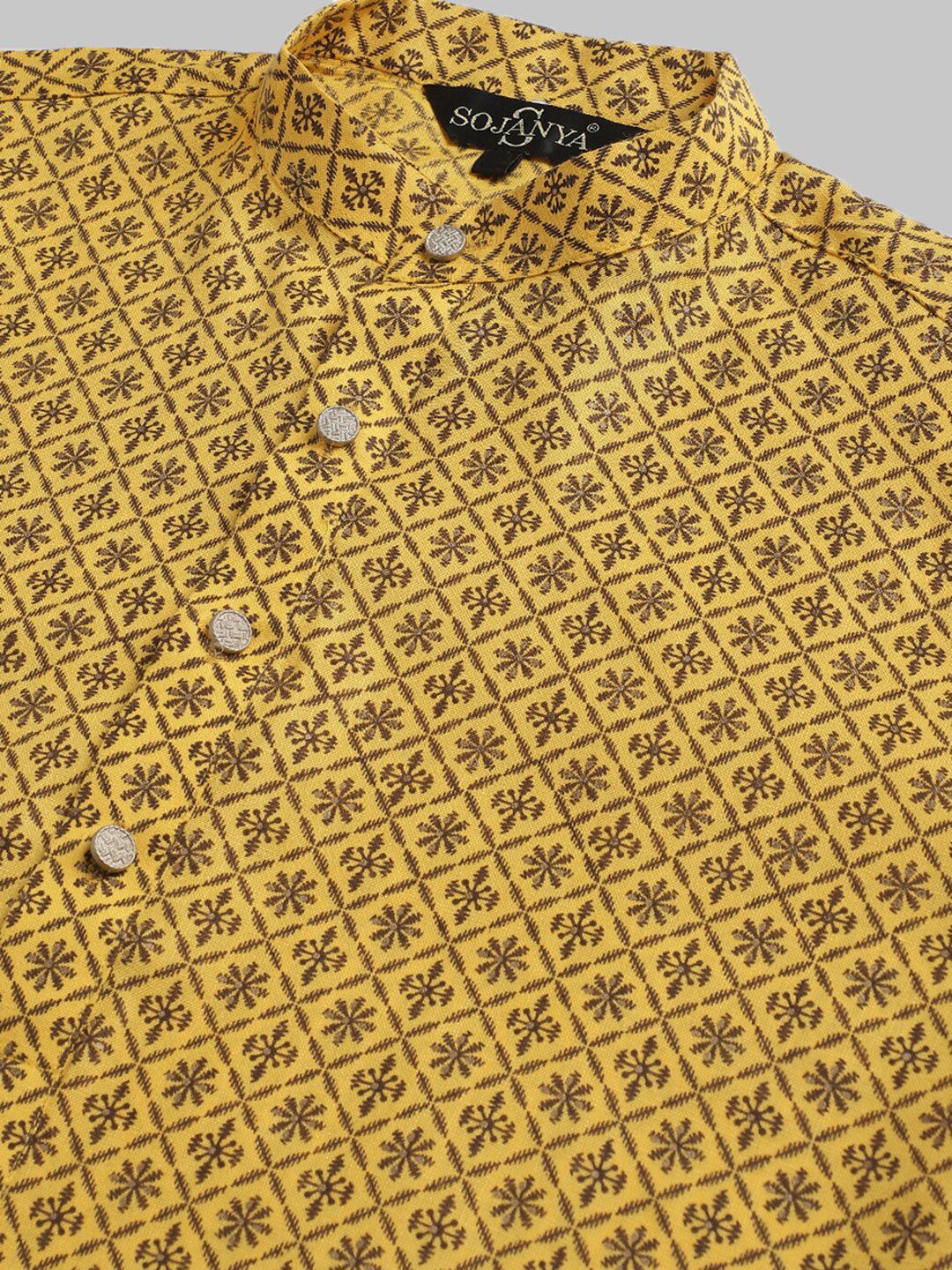 SOJANYA Men Geometric Printed Cotton Linen Kurta - Image 7