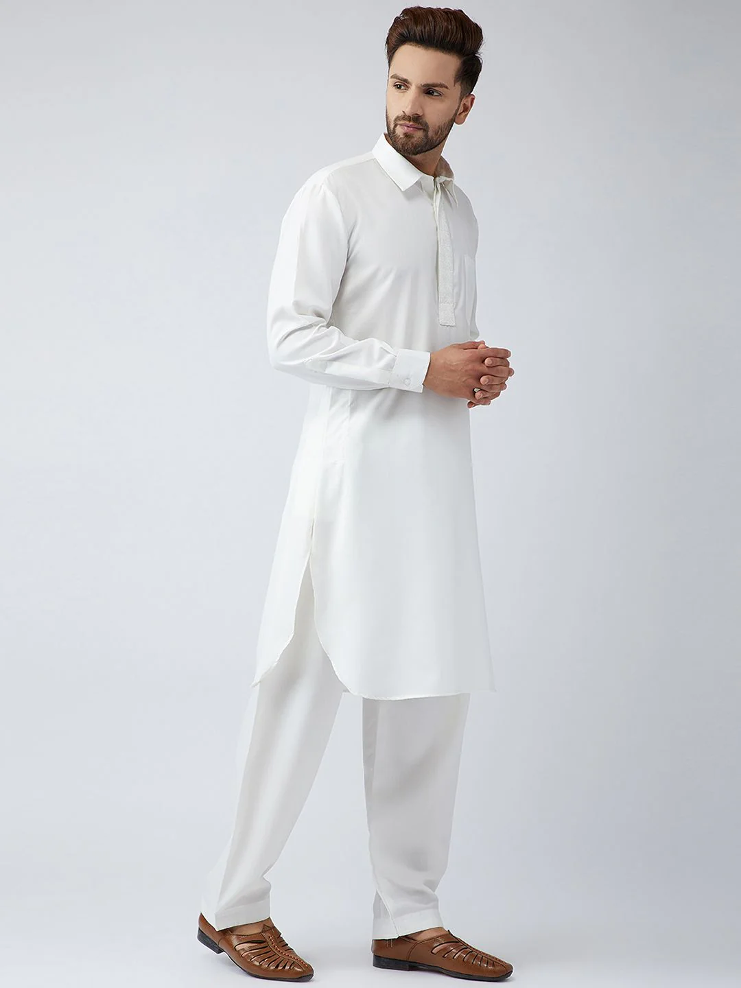 SOJANYA Men Off-White Solid Kurta with Salwar - Image 3