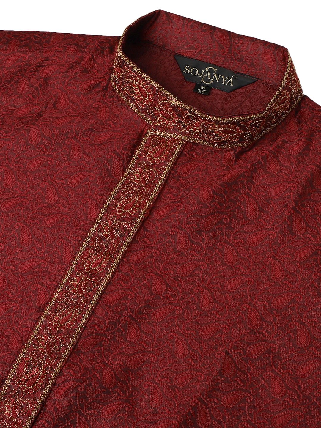 SOJANYA Men Red Embroidered Straight Kurta - Image 7