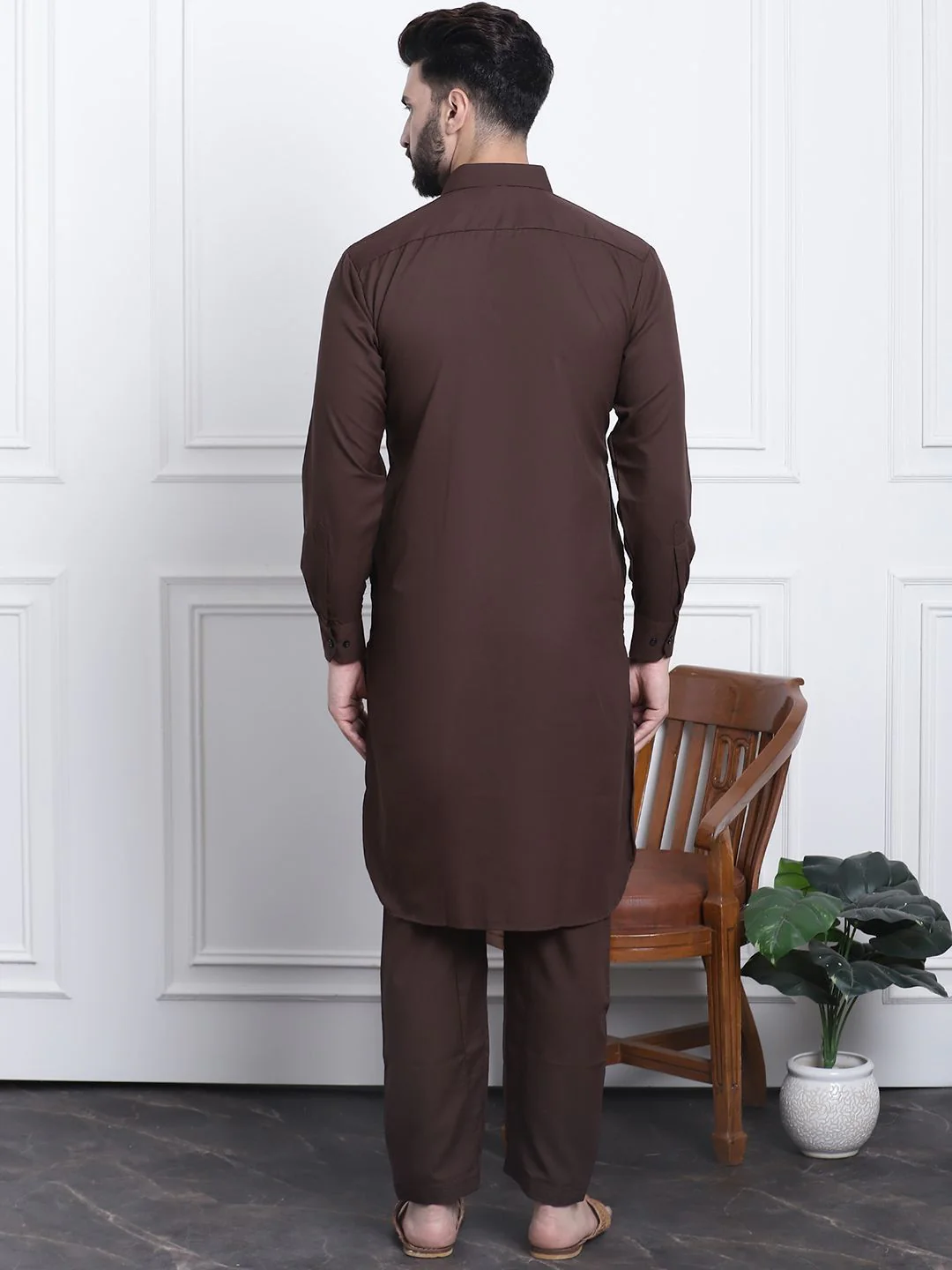 SOJANYA Shirt Collar Curved Hem Pathani Kurta with Salwar - Image 6