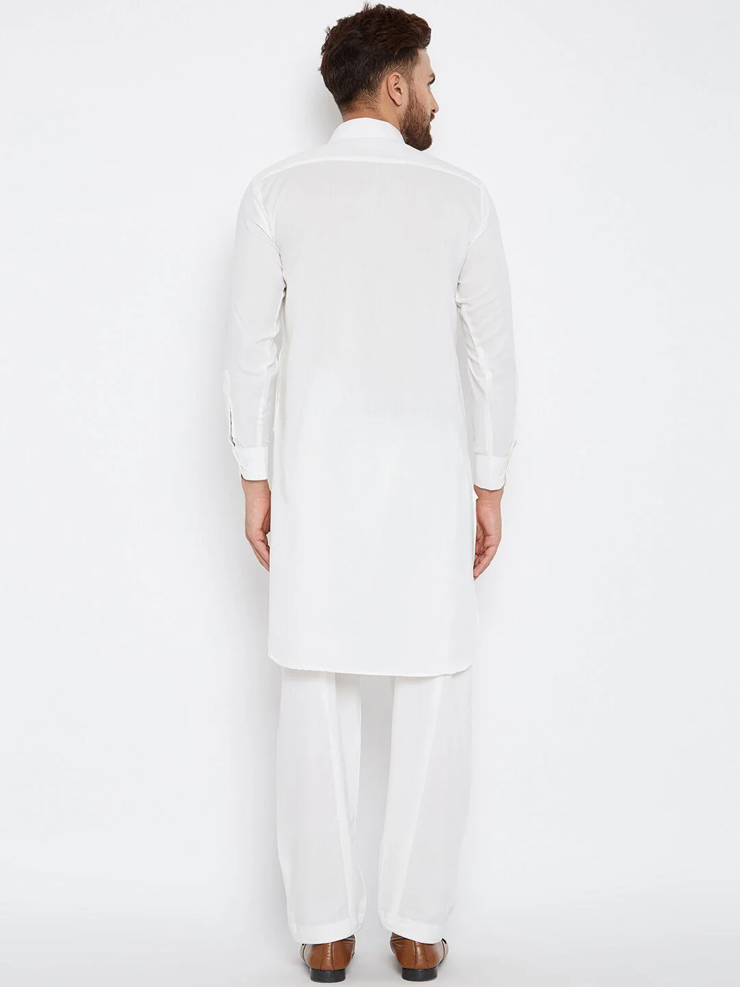 SOJANYA Shirt Collar Curved Hem Pathani Kurta with Salwar - Image 4