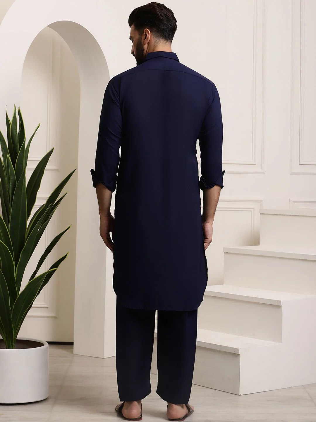 SOJANYA Shirt Collar Curved Hem Pathani Kurta with Salwar - Image 6