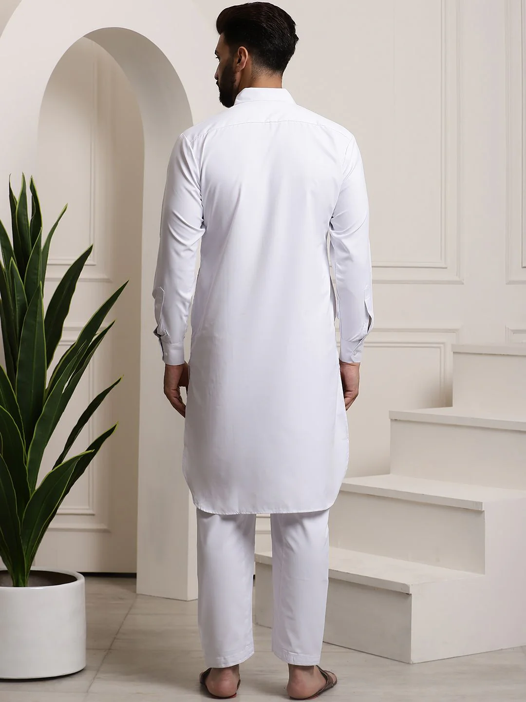 SOJANYA Shirt Collar Curved Hem Pathani Kurta with Salwar - Image 6