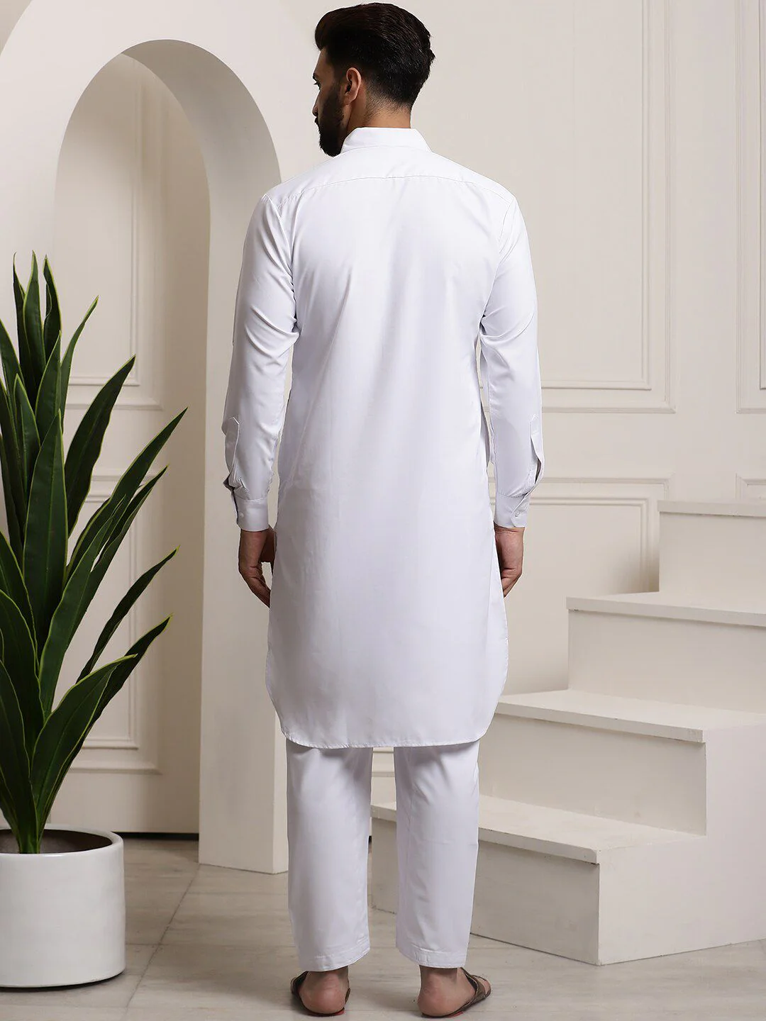 SOJANYA Shirt Collar Pure Cotton Pathani Kurta With Salwar - Image 6