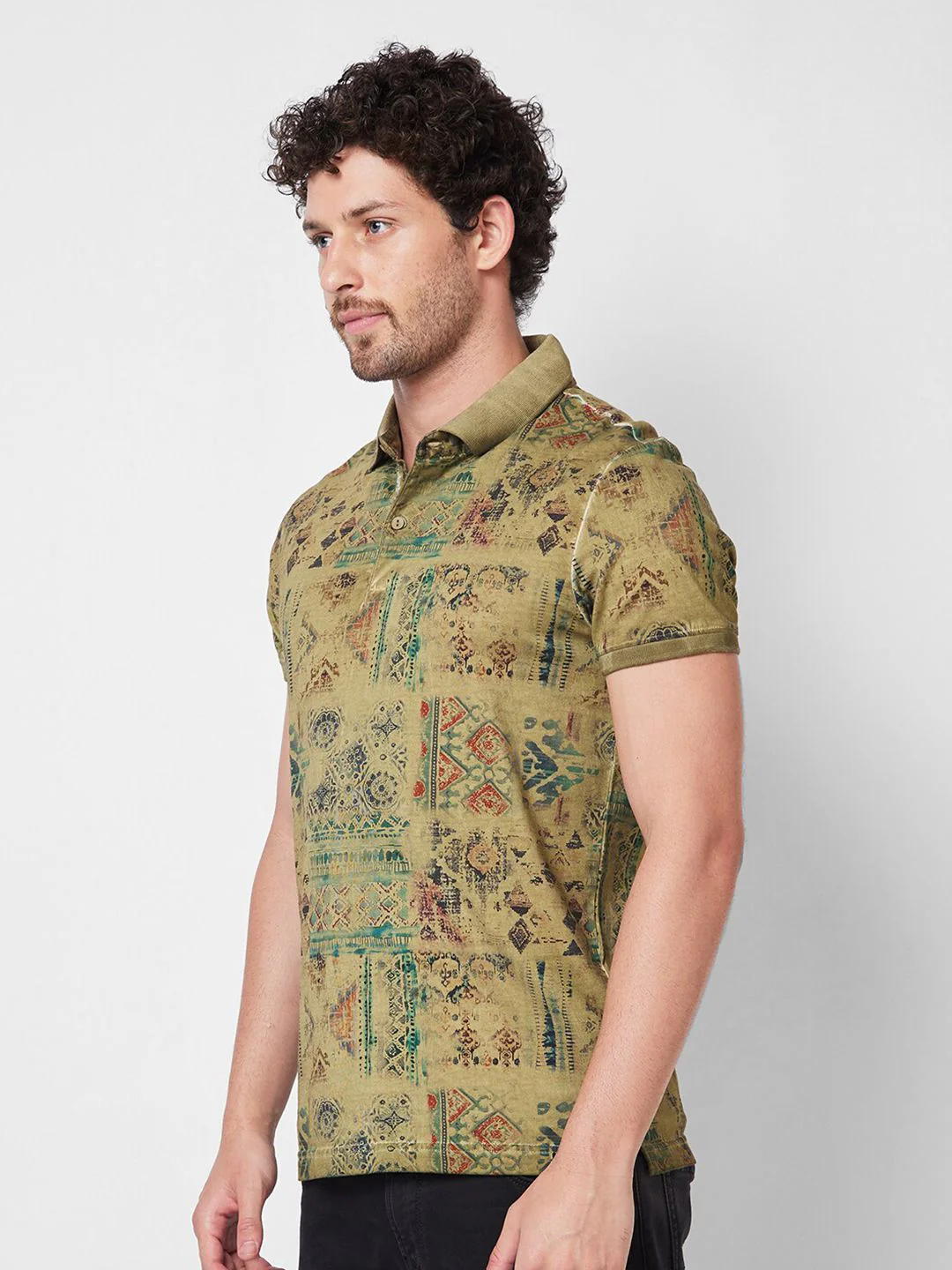 SPYKAR Abstract Printed Polo Collar Cotton Slim Fit T-shirt - Image 3