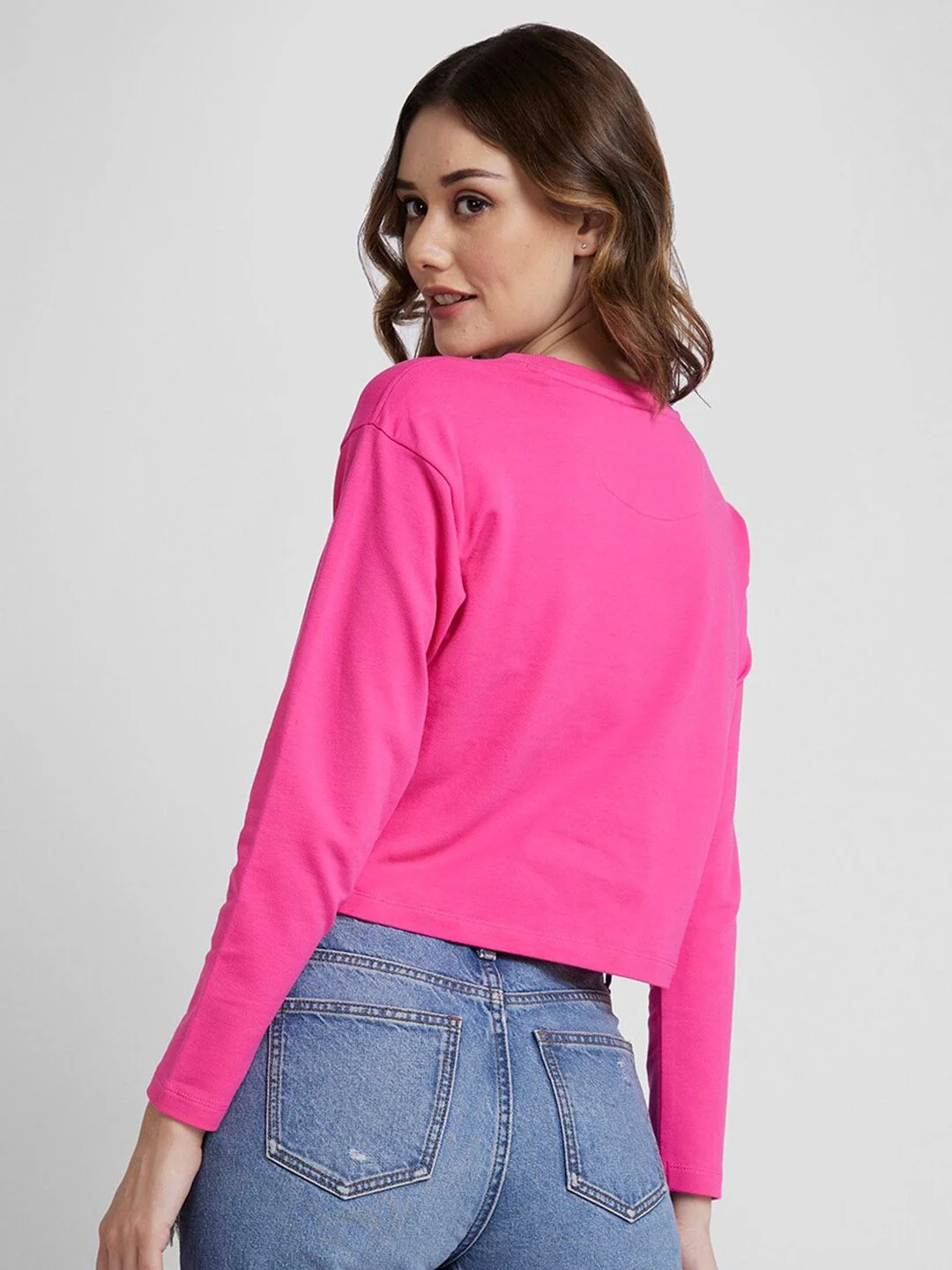 SPYKAR Boxy Fit Round Neck Typography Printed Crop Cotton Pullover Sweatshirt - Image 5