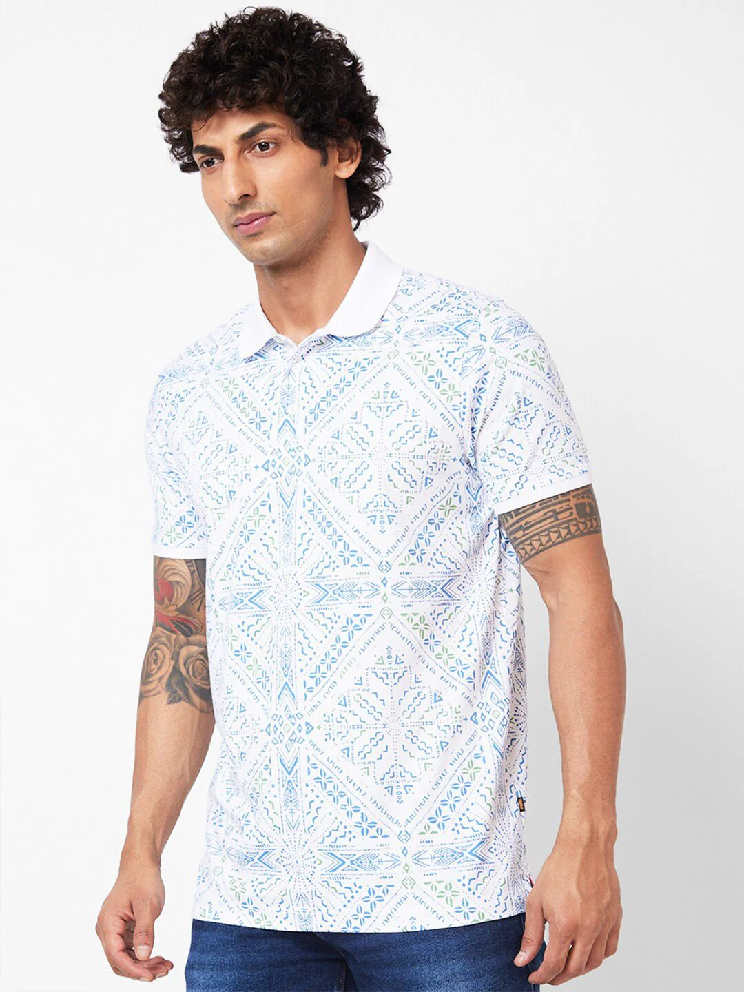 SPYKAR Geometric Printed Polo Collar Slim Fit T-shirt - Image 3