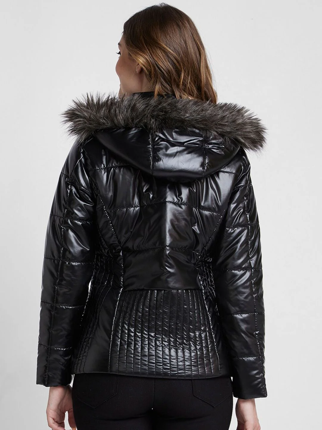 SPYKAR Hooded Regular Quilted Jacket With With Faux Fur Trim - Image 5