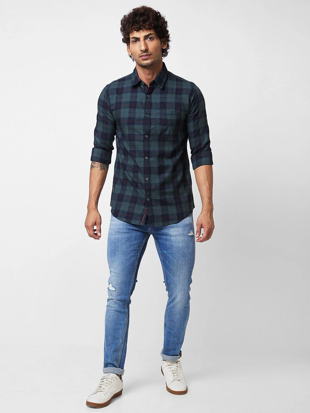 SPYKAR Long Sleeves Regular Fit Cotton Buffalo Checks Opaque Checked Casual Shirt - Image 4