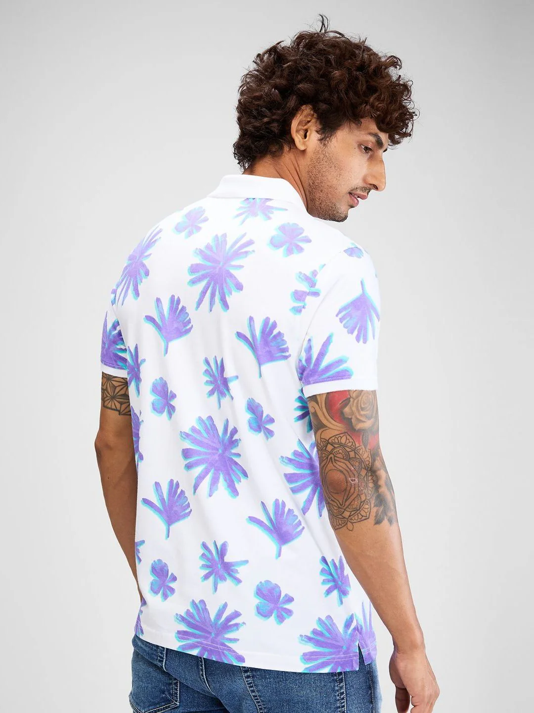 SPYKAR Men Floral Printed Polo Collar Tropical Slim Fit T-shirt - Image 5
