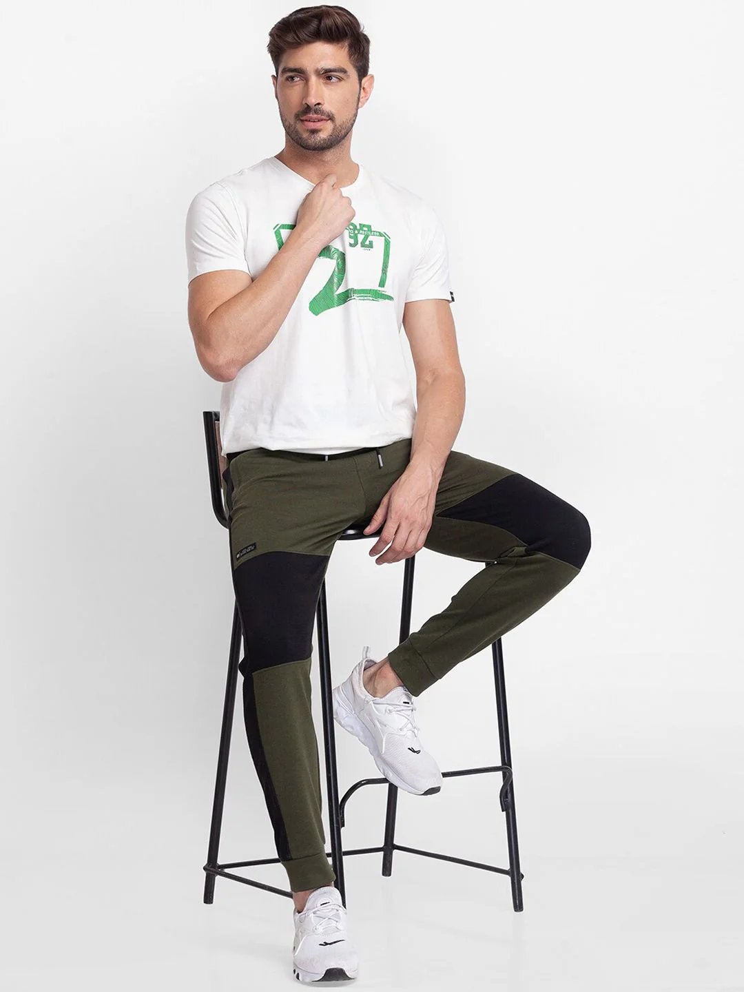 SPYKAR Men Oilive-Green Colored Solid Cotton Track Pants - Image 4