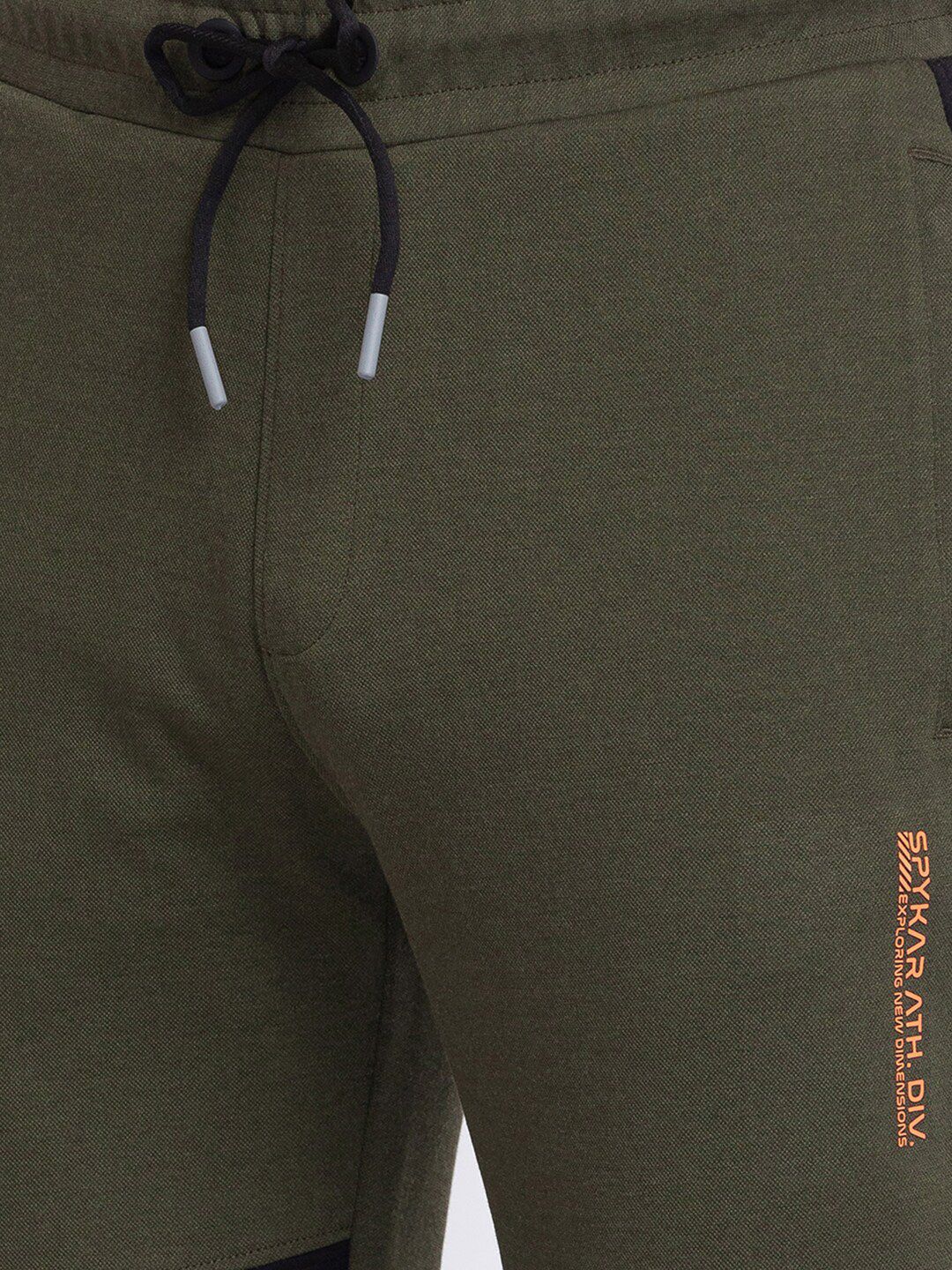 SPYKAR Men Oilive-Green Colored Solid Cotton Track Pants - Image 6