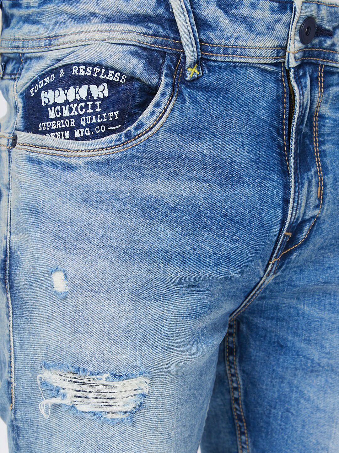 SPYKAR Men Skinny Fit Low-Rise Highly Distressed Heavy Fade Stretchable Cotton Jeans - Image 6