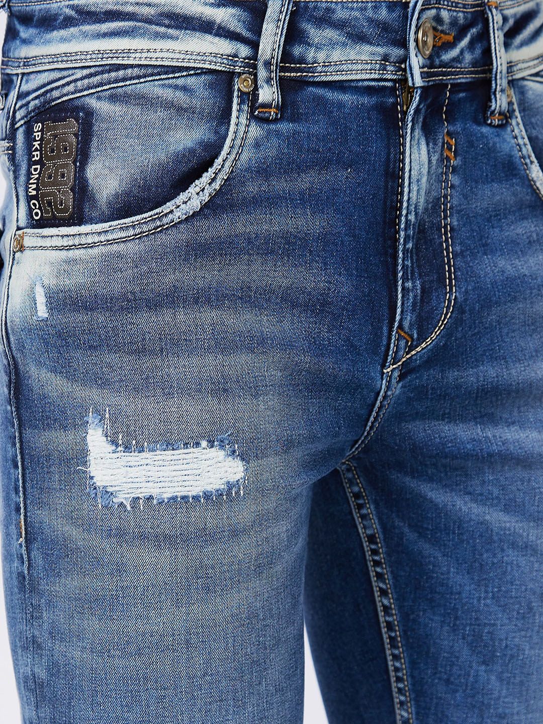 SPYKAR Men Skinny Fit Low-Rise Mildly Distressed Heavy Fade Stretchable Cotton Jeans - Image 6