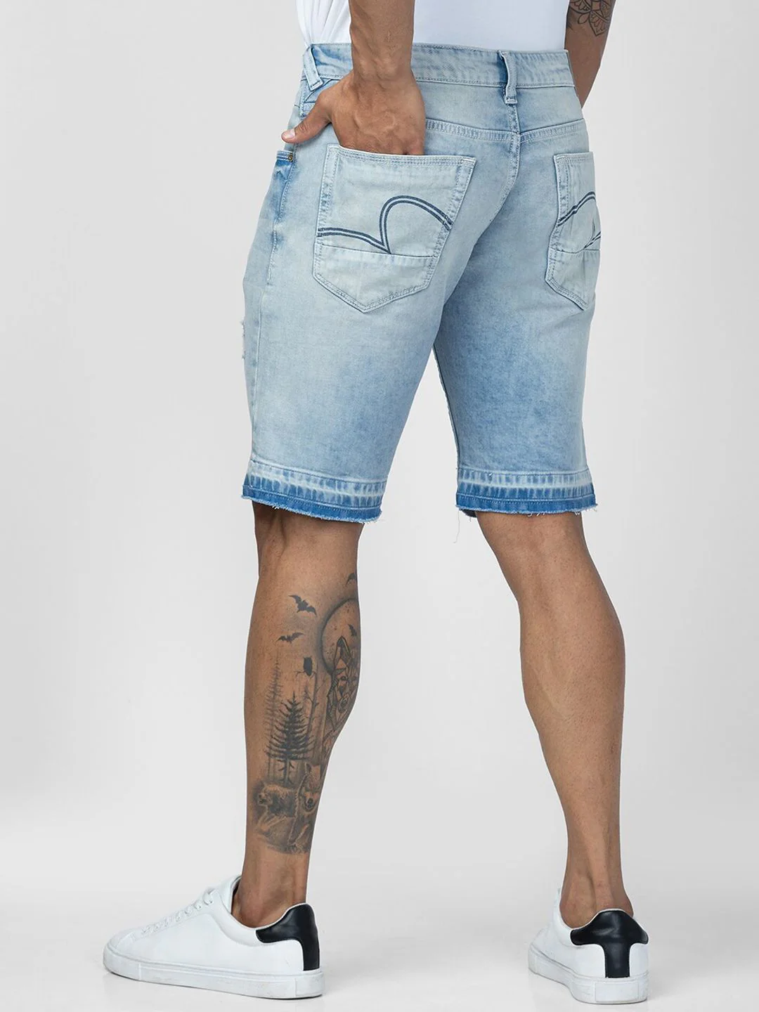 SPYKAR Men Washed Cotton Regular Fit Denim Shorts - Image 3