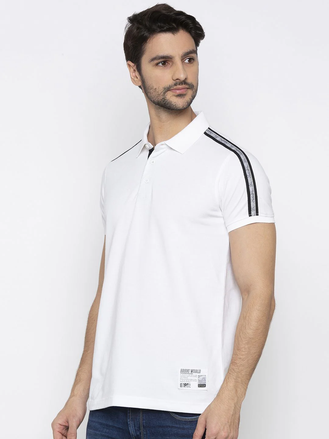 SPYKAR Men White Solid Polo Collar T-shirt - Image 3