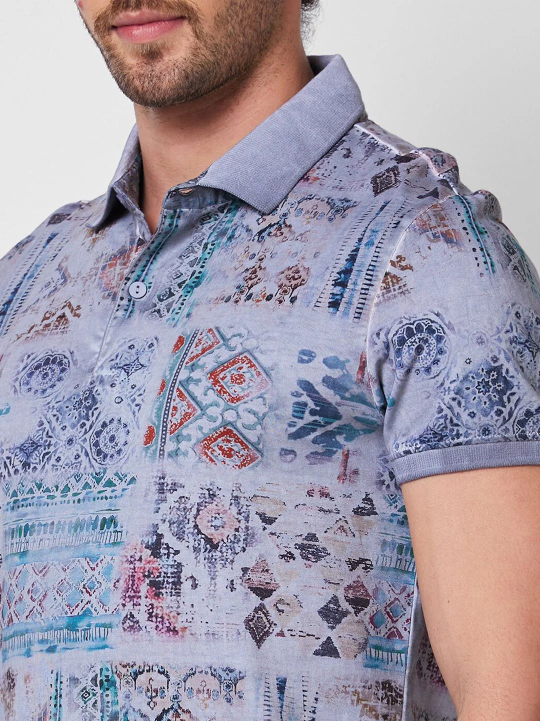 SPYKAR Printed Polo Collar Cotton Slim Fit T-shirt - Image 2