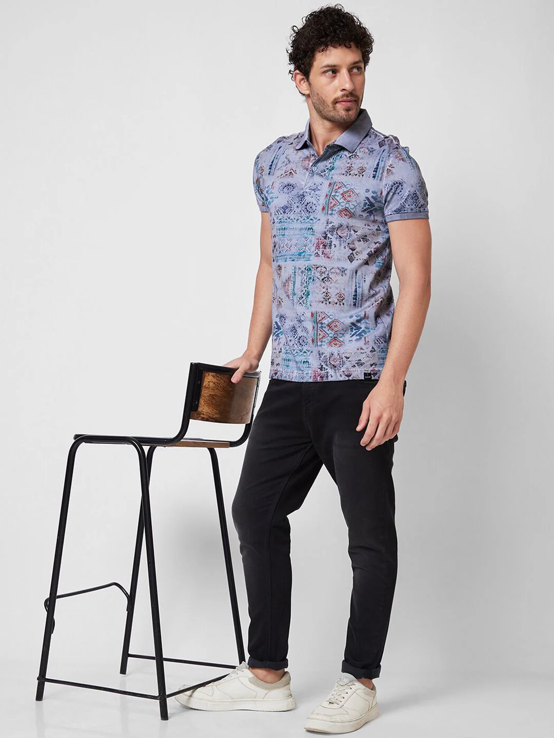 SPYKAR Printed Polo Collar Cotton Slim Fit T-shirt - Image 6