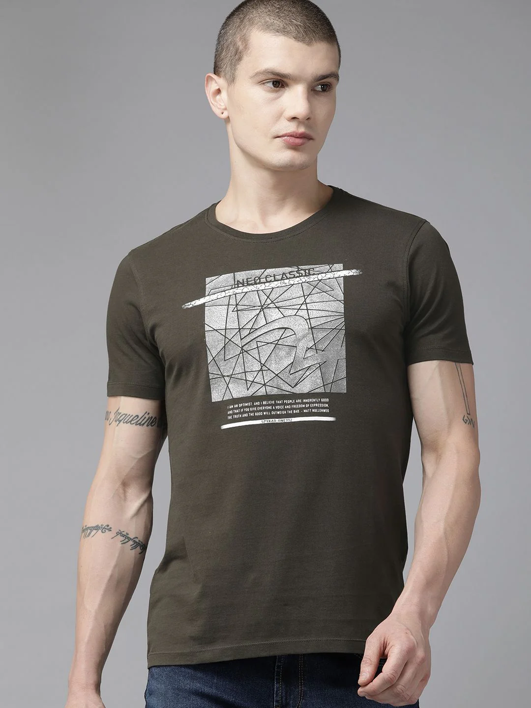 SPYKAR Printed Slim Fit Pure Cotton T-shirt