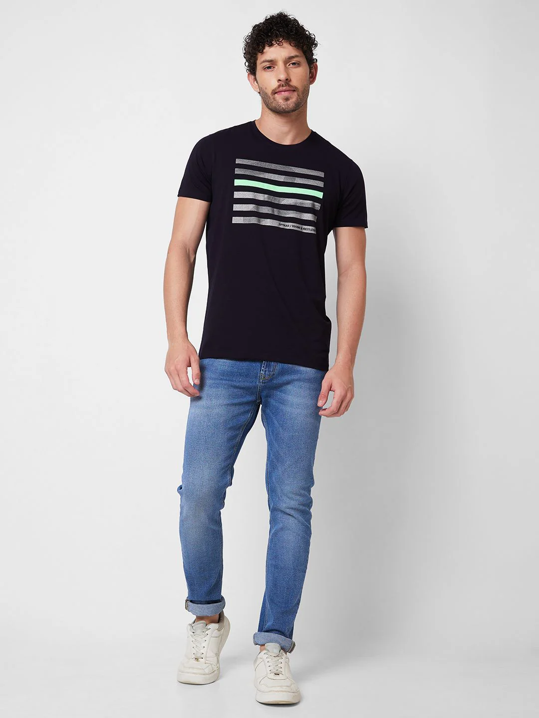 SPYKAR Round Neck Short Sleeves Printed Slim Fit Cotton T-shirt - Image 4