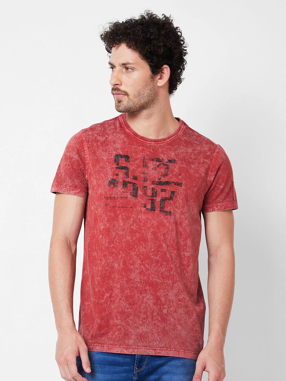 SPYKAR Round Neck Typography Printed Cotton Slim Fit T-shirt