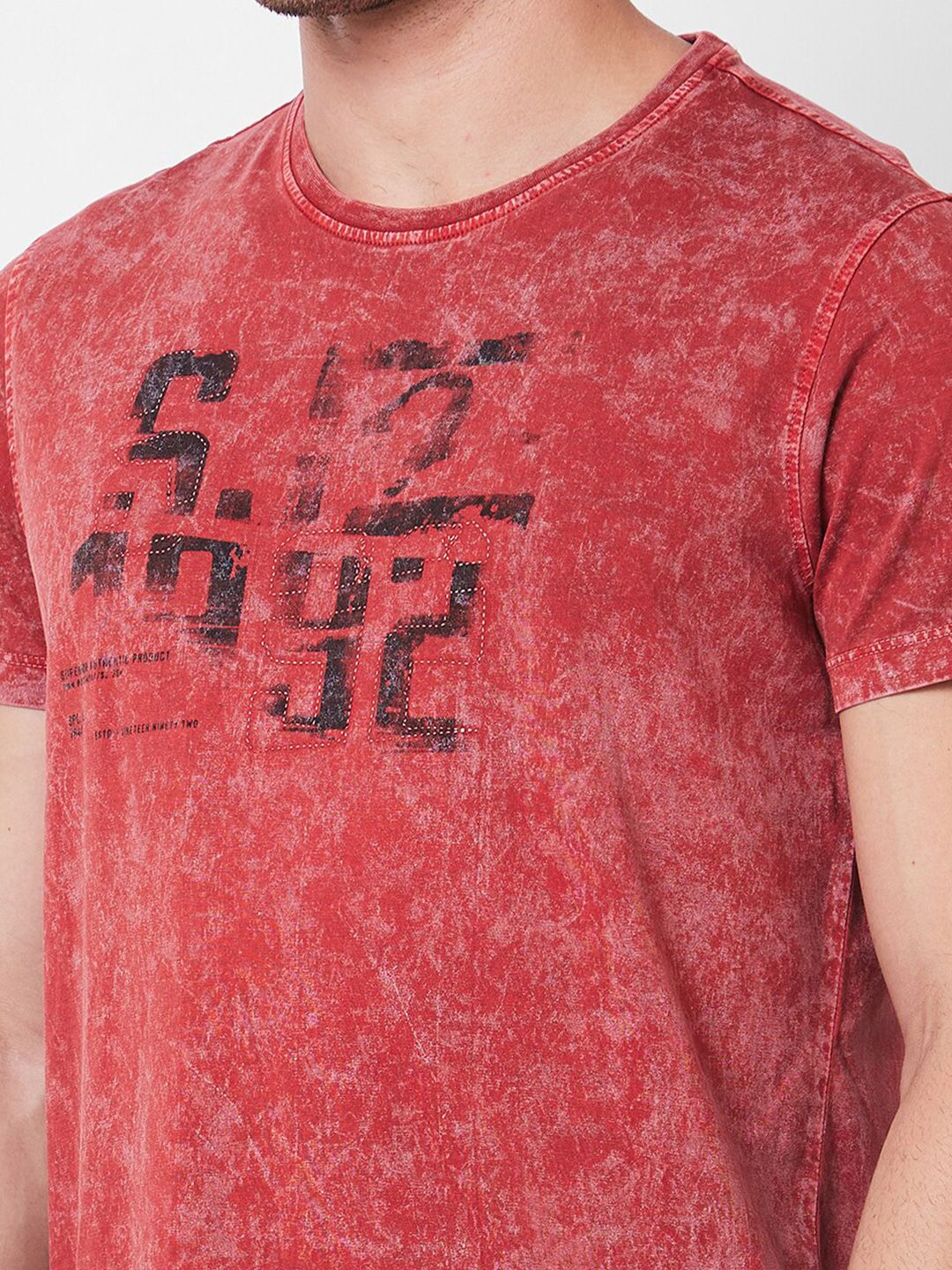 SPYKAR Round Neck Typography Printed Cotton Slim Fit T-shirt - Image 2